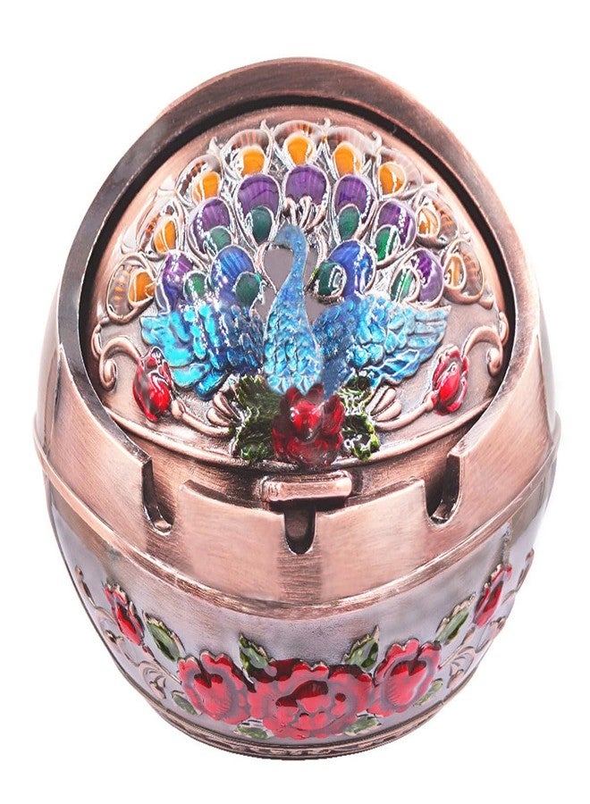 Hourwof Smokeless Ashtray with Lid,Peacock Windproof Ashtrays for Outdoor Patio Balcony,Metal Cigarettes Ash Tray for Home Office Tabletop Decor,Birthday Housewarming Gift,Copper - Image 1